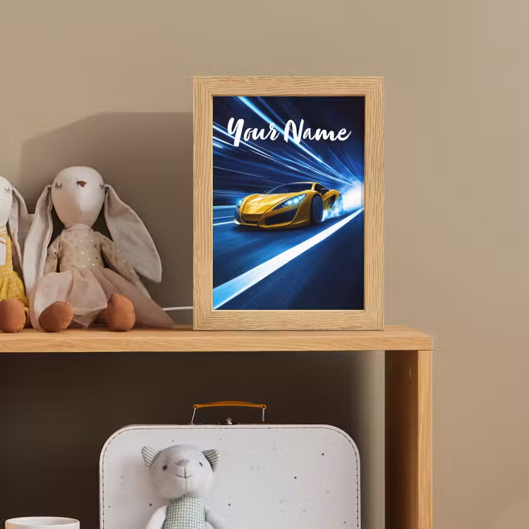 Auto - Geel - Race - Blauw Light Box met kabel (Kinderlampje) klein -sfeer2_kind