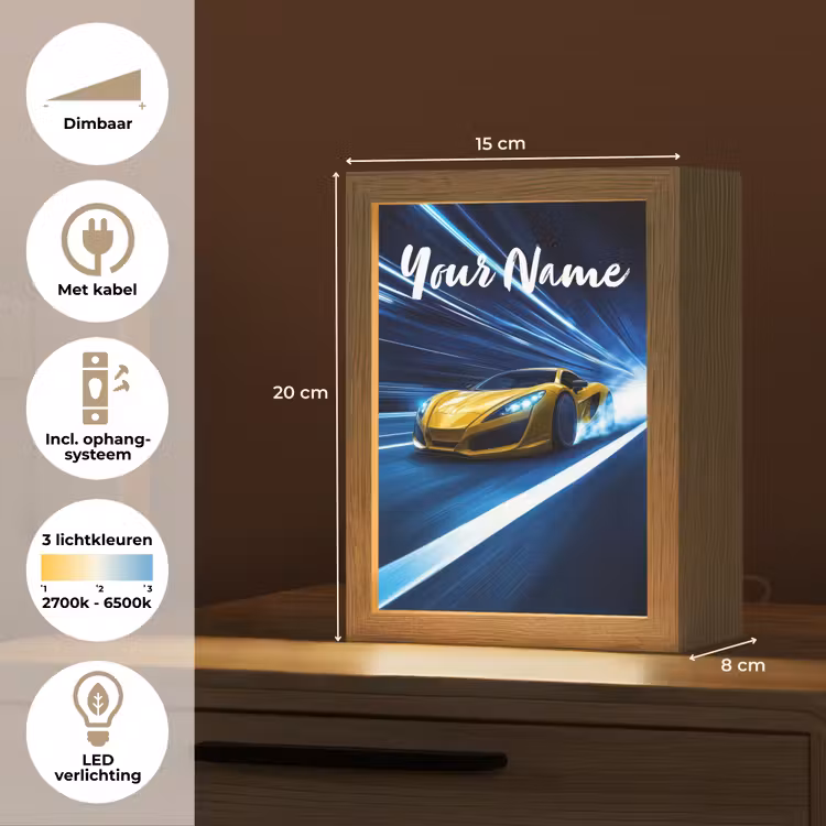Auto - Geel - Race - Blauw Light Box met kabel (Kinderlampje) klein -USP_NL
