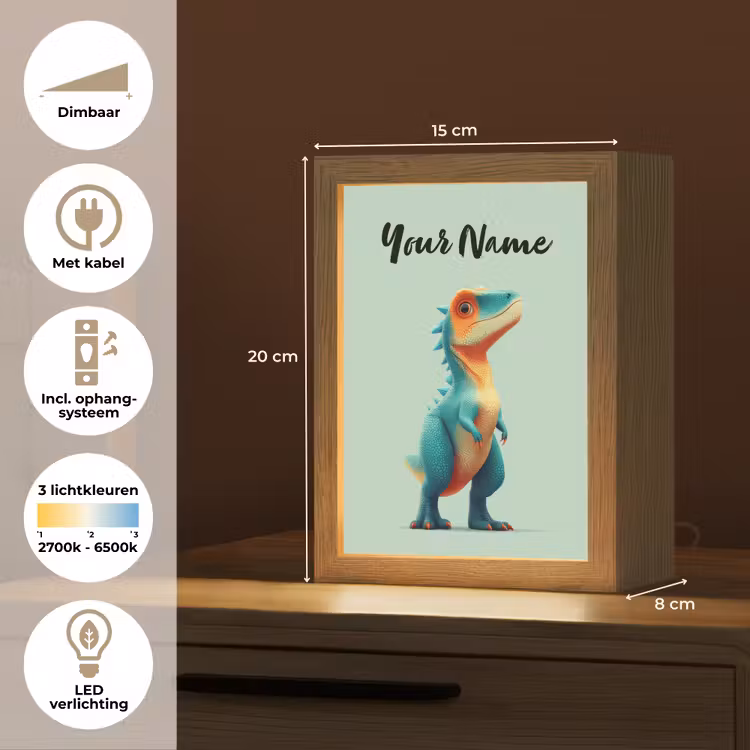 Cartoon - Dino - Oranje - Stekels Light Box met kabel (Kinderlampje) klein -USP_NL