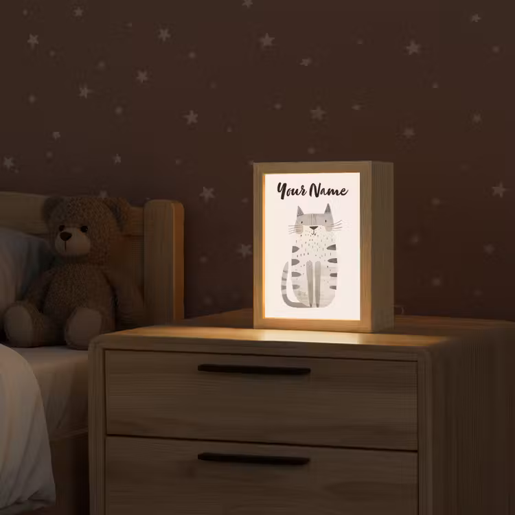 Kat - Dieren - Beige Light Box met kabel (Kinderlampje) klein -sfeer1_kind