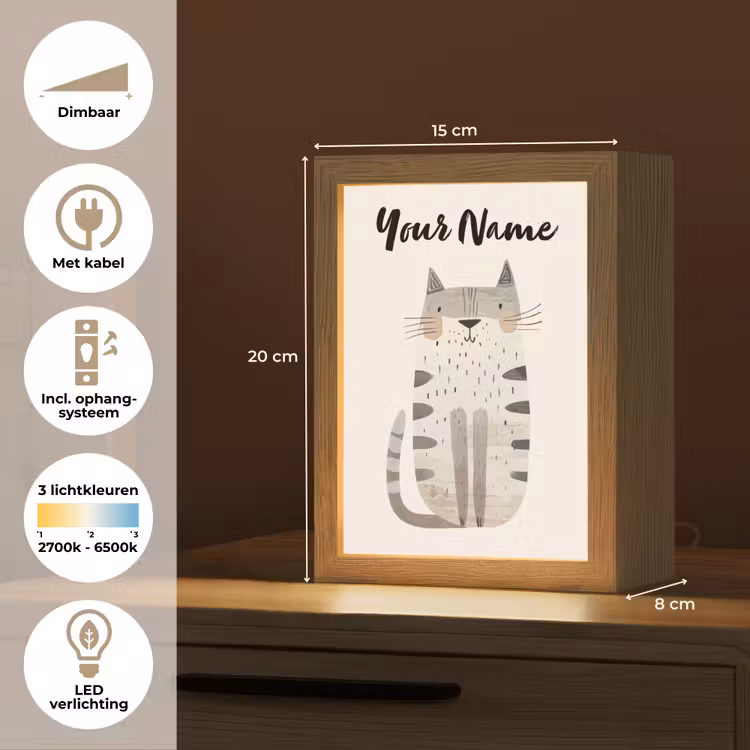 Kat - Dieren - Beige Light Box met kabel (Kinderlampje) klein -USP_NL