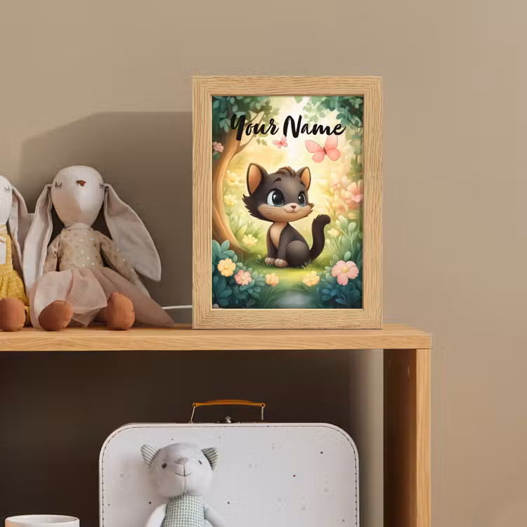 Kat - Vlinder - Bloemen Light Box met kabel (Kinderlampje) klein -sfeer2_kind