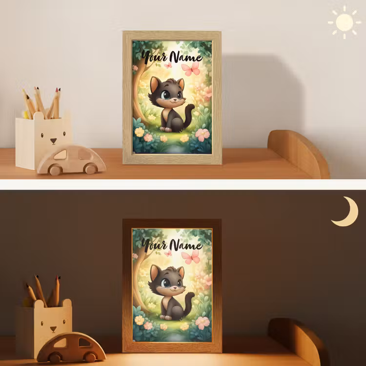 Kat - Vlinder - Bloemen Light Box met kabel (Kinderlampje) klein -sfeer3_kind