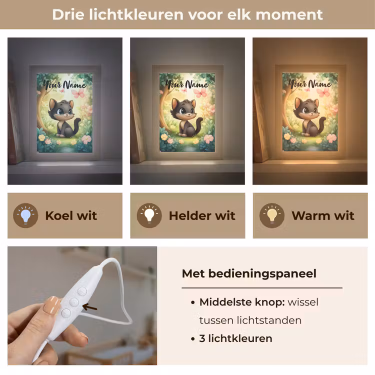 Kat - Vlinder - Bloemen Light Box met kabel (Kinderlampje) klein -USP_lichtkleurNL