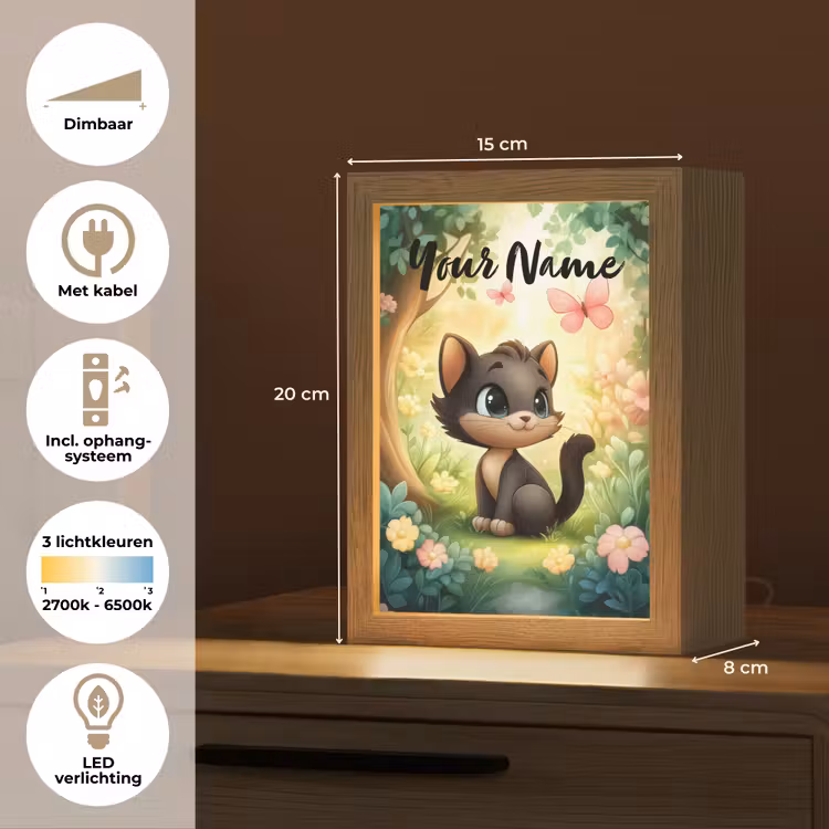 Kat - Vlinder - Bloemen Light Box met kabel (Kinderlampje) klein -USP_NL