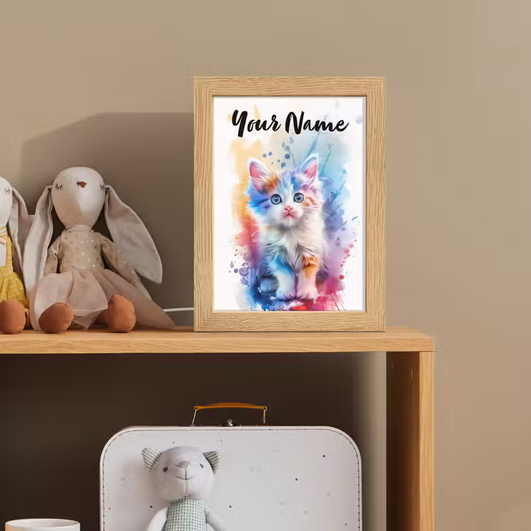 Kat - Kleurrijk - Verf - Dier - Wit Light Box met kabel (Kinderlampje) klein -sfeer2_kind