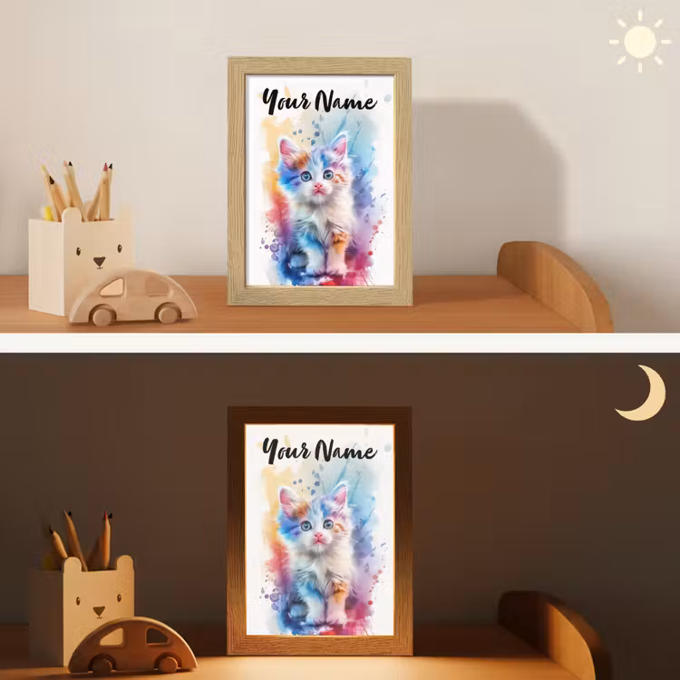 Kat - Kleurrijk - Verf - Dier - Wit Light Box met kabel (Kinderlampje) klein -sfeer3_kind