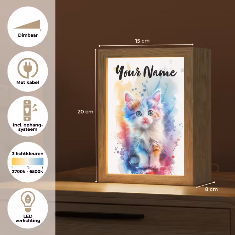 Kat - Kleurrijk - Verf - Dier - Wit Light Box met kabel (Kinderlampje) klein -USP_NL