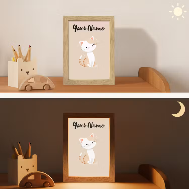 Kat - Kitten - Beige Light Box met kabel (Kinderlampje) klein -sfeer3_kind