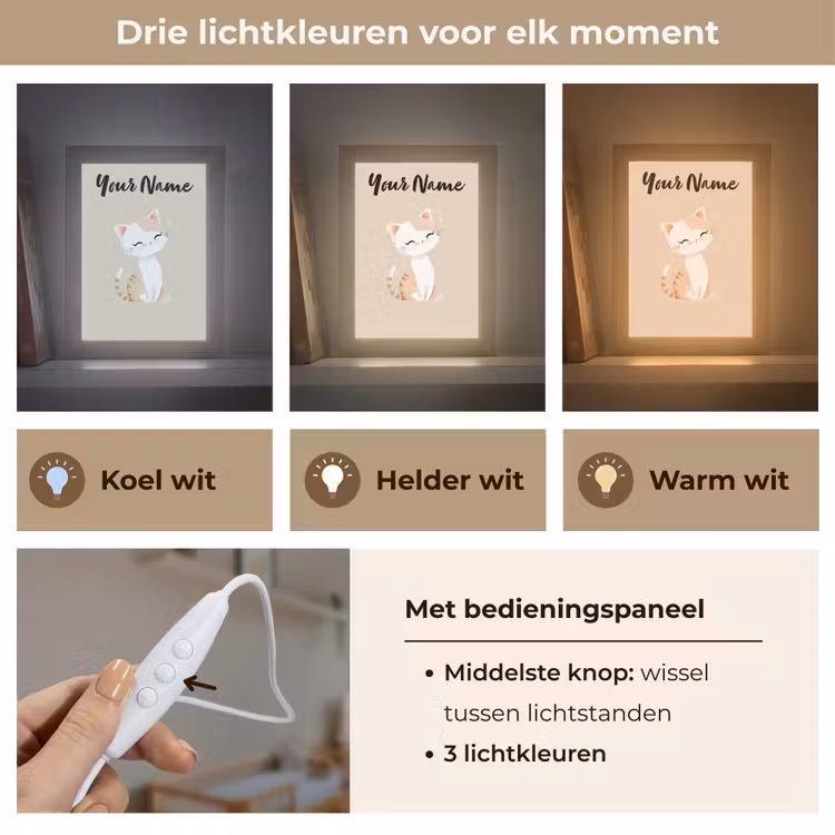 Kat - Kitten - Beige Light Box met kabel (Kinderlampje) klein -USP_lichtkleurNL