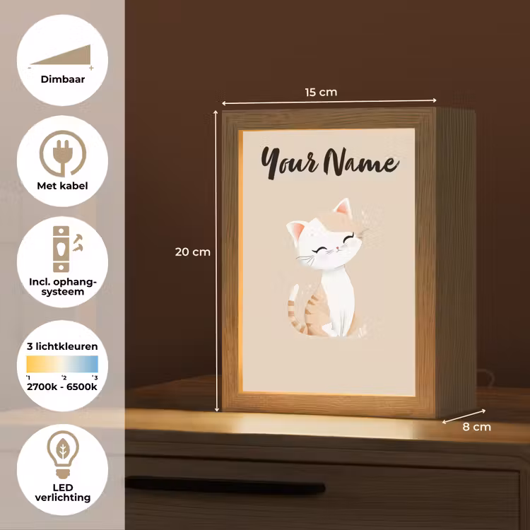 Kat - Kitten - Beige Light Box met kabel (Kinderlampje) klein -USP_NL