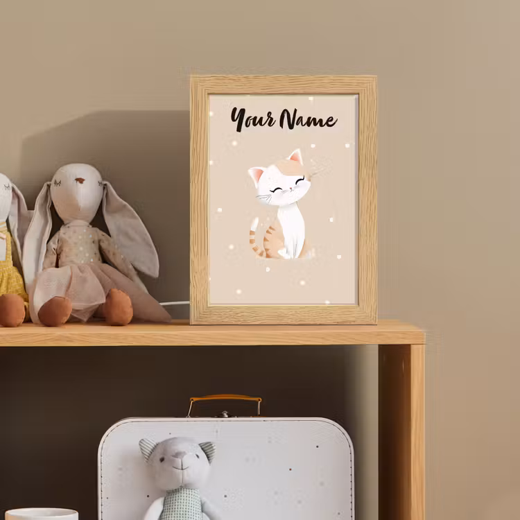 Kat - Kitten - Beige - Stippen Light Box met kabel (Kinderlampje) klein -sfeer2_kind