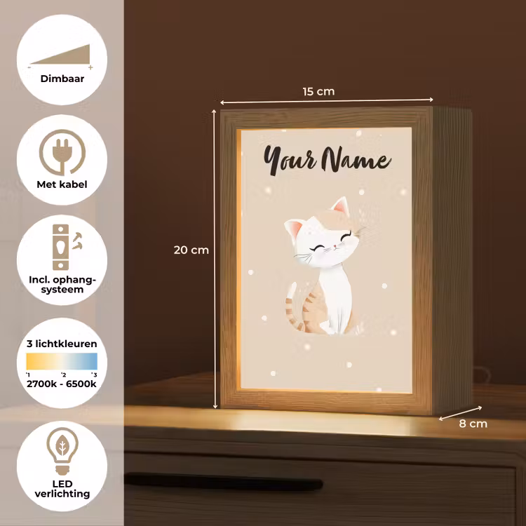 Kat - Kitten - Beige - Stippen Light Box met kabel (Kinderlampje) klein -USP_NL