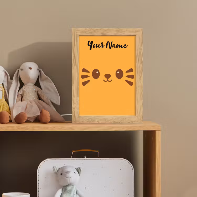Kat - Minimalistisch - Oranje - Vrolijk Light Box met kabel (Kinderlampje) klein -sfeer2_kind