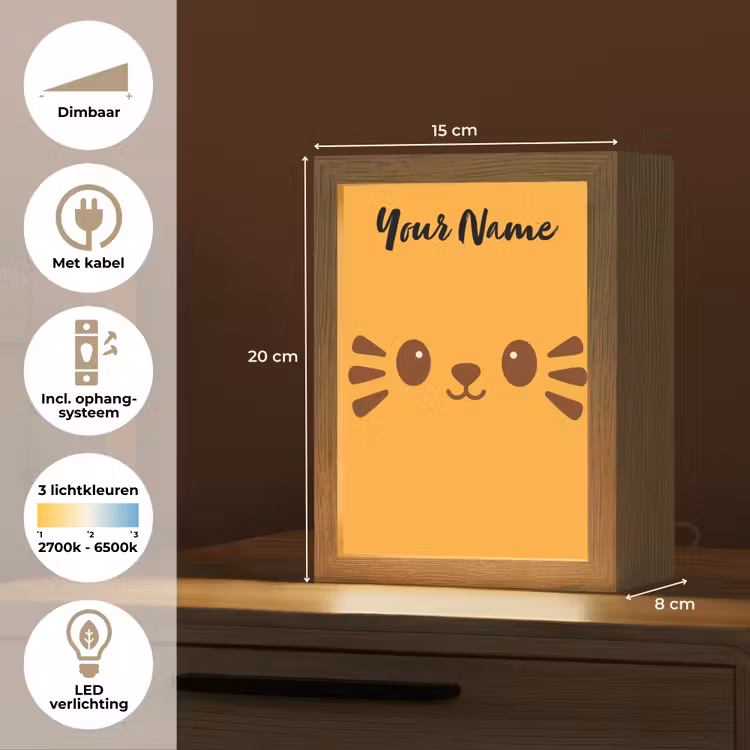 Kat - Minimalistisch - Oranje - Vrolijk Light Box met kabel (Kinderlampje) klein -USP_NL
