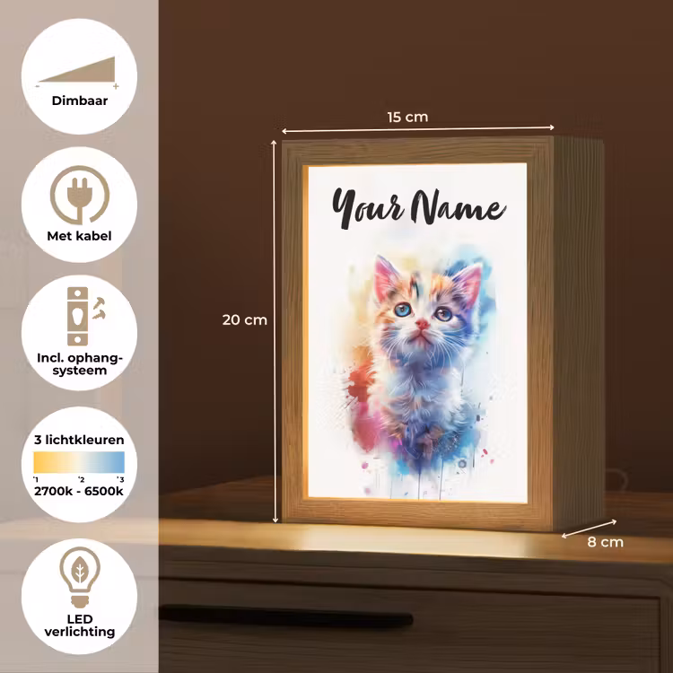 Kat - Portret - Kleuren - Verf - Wit Light Box met kabel (Kinderlampje) klein -USP_NL