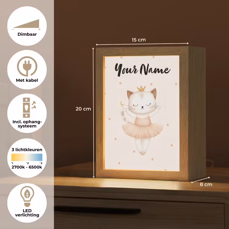 Kat - Tutu - Kroontje - Stippen Light Box met kabel (Kinderlampje) klein -USP_NL