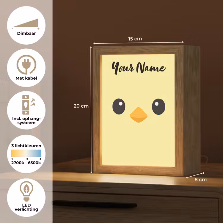Kuiken - Geel - Minimalistisch - Snavel Light Box met kabel (Kinderlampje) klein -USP_NL
