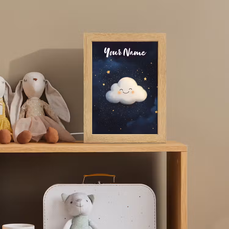 Wolkje - Gezichtje - Sterren - Donkerblauw Light Box met kabel (Kinderlampje) klein -sfeer2_kind