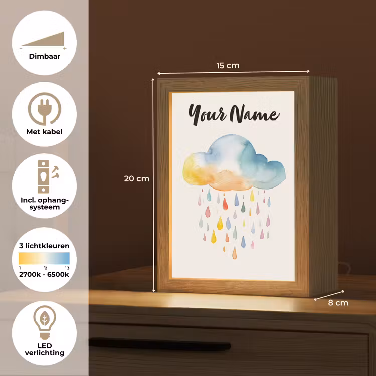 Wolk - Regen - Watercolor - Kleurrijk Light Box met kabel (Kinderlampje) klein -USP_NL