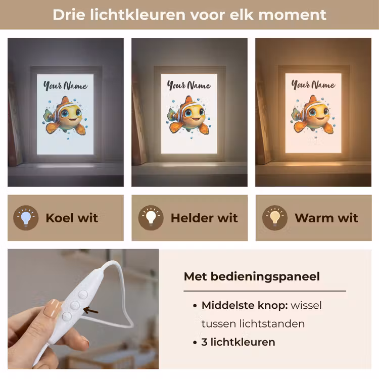 Clownvis - Oranje - Vis - Water Light Box met kabel (Kinderlampje) klein -USP_lichtkleurNL