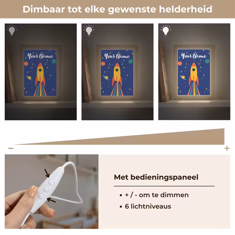 Kleurrijk - Raket - Ruimte Light Box met kabel (Kinderlampje) klein -USP_dimbaarNL