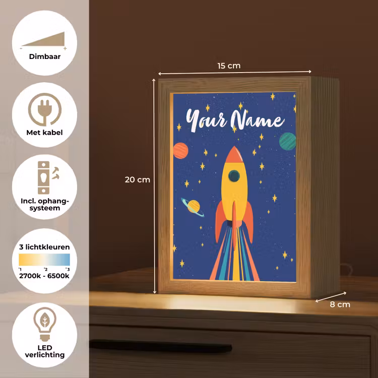 Kleurrijk - Raket - Ruimte Light Box met kabel (Kinderlampje) klein -USP_NL