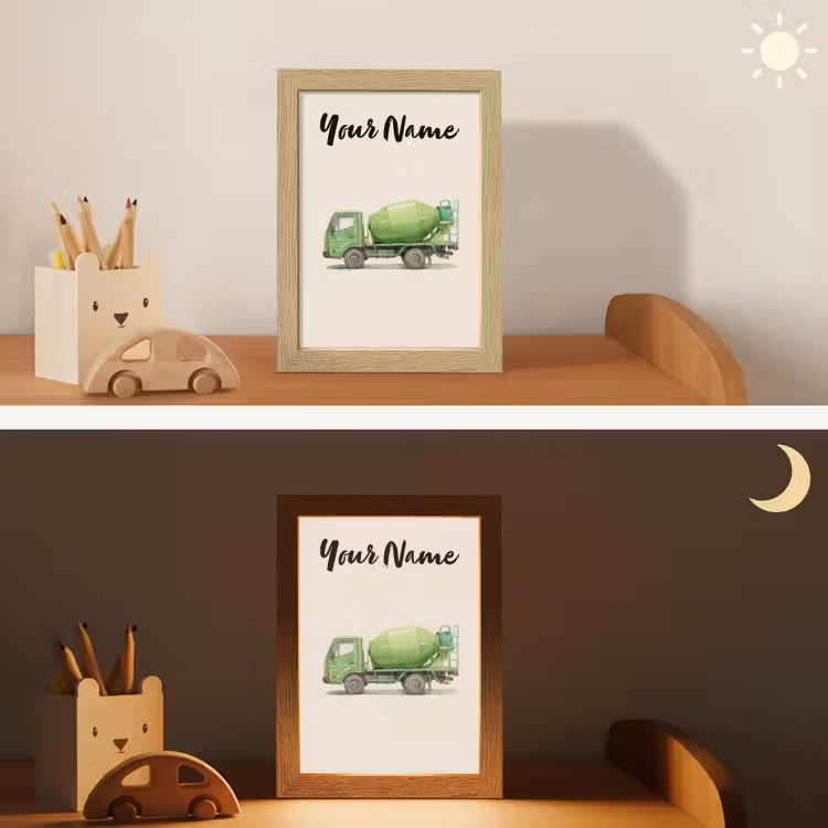 Betonmixer - Getekend - Groen Light Box met kabel (Kinderlampje) klein -sfeer3_kind