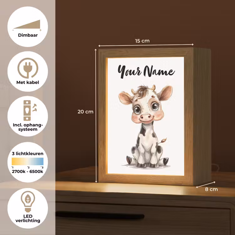Koe - Baby dier - Boerderij dieren Light Box met kabel (Kinderlampje) klein -USP_NL