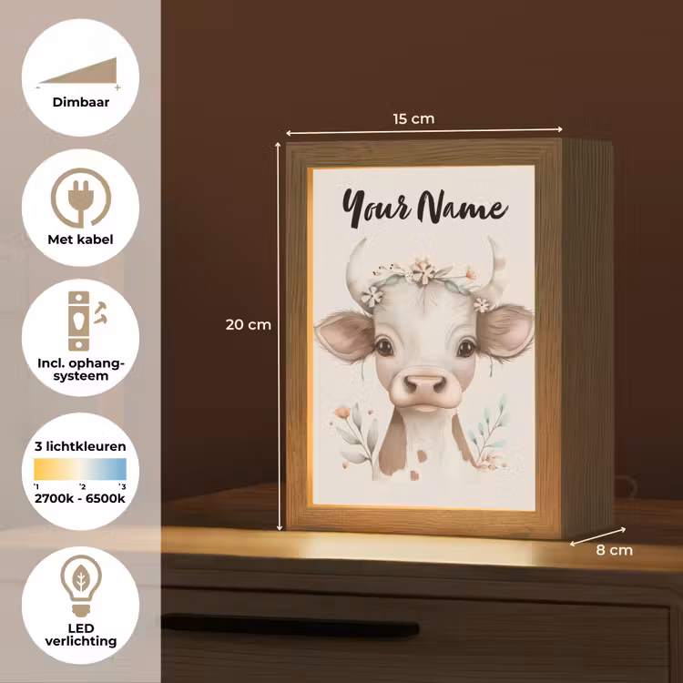 Koe - Bohemian - Kalfje - Bloemen Light Box met kabel (Kinderlampje) klein -USP_NL