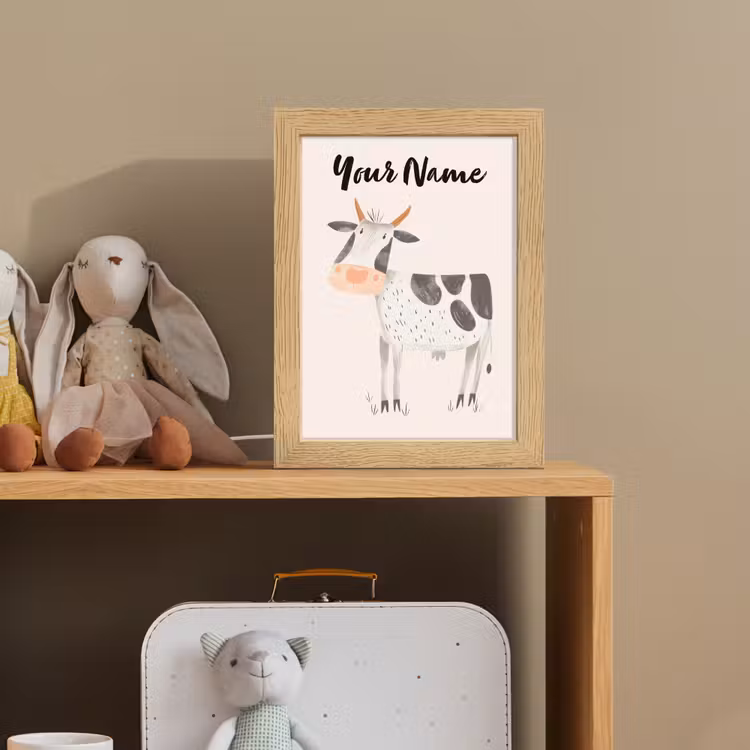 Koe - Boerderij dier - Dieren - Pastel kleuren Light Box met kabel (Kinderlampje) klein -sfeer2_kind