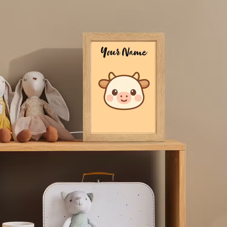 Koe - Oranje - Cartoon Light Box met kabel (Kinderlampje) klein -sfeer2_kind