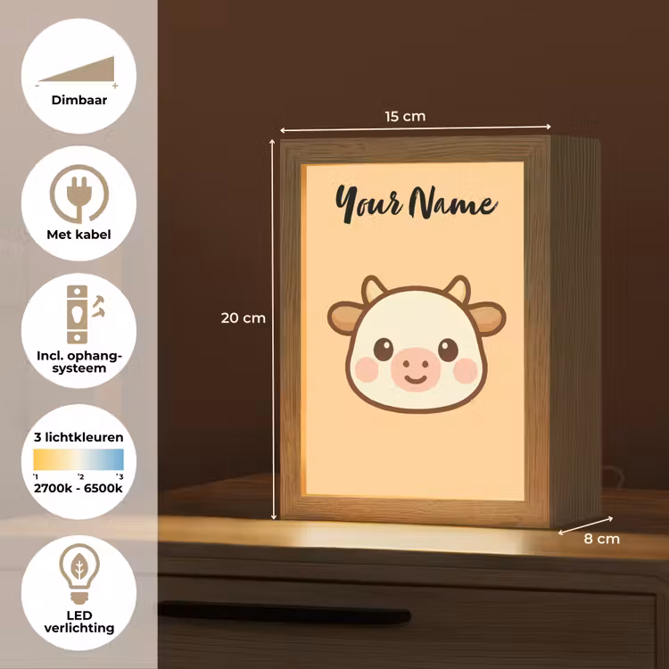 Koe - Oranje - Cartoon Light Box met kabel (Kinderlampje) klein -USP_NL