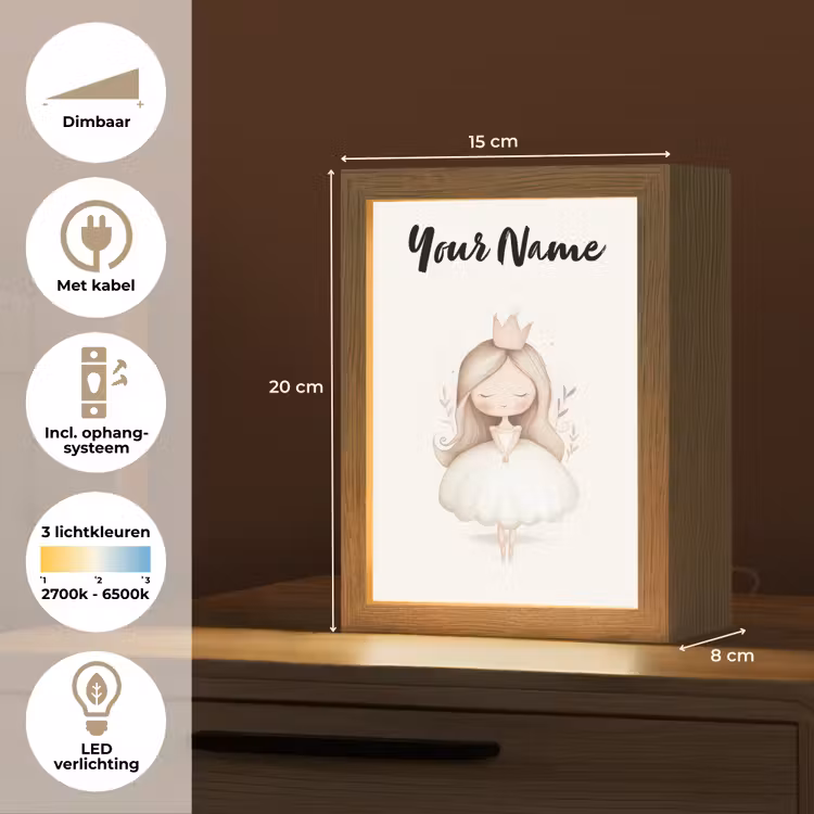 Kroon - Ballerina - Kroon - Minimalistisch Light Box met kabel (Kinderlampje) klein -USP_NL