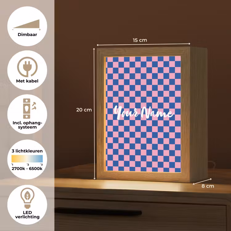Blokjes - Blauw - Roze Light Box met kabel (Kinderlampje) klein -USP_NL