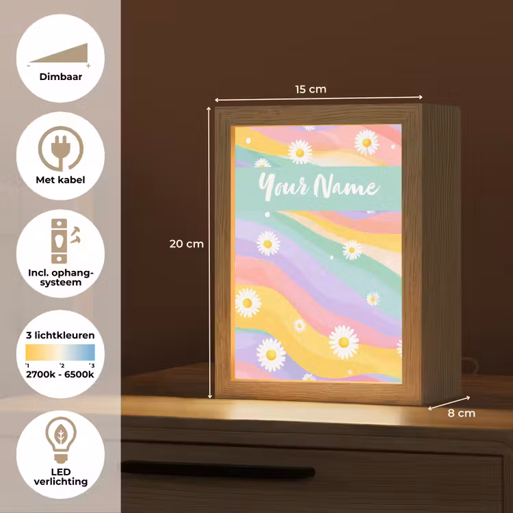 Madeliefjes - Kleurrijk - Pastel Light Box met kabel (Kinderlampje) klein -USP_NL
