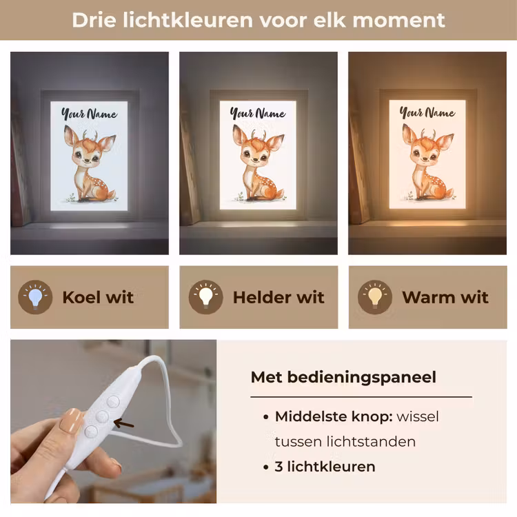 Hert - Baby - Dieren Light Box met kabel (Kinderlampje) klein -USP_lichtkleurNL