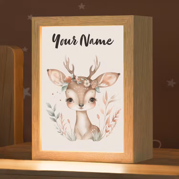 Hert - Bohemian - Bloemen - Bosdieren Light Box met kabel (Kinderlampje) klein -zzz_3d_website