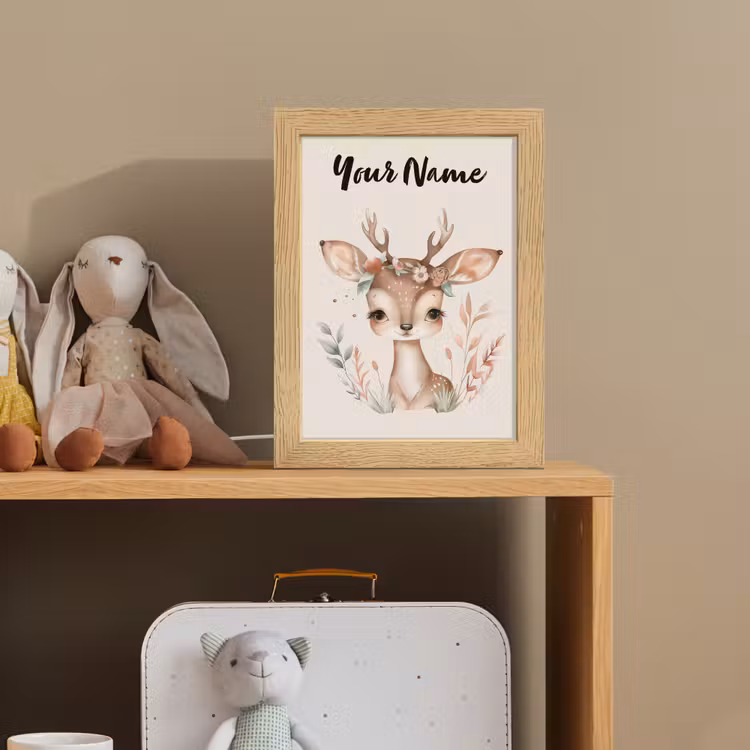 Hert - Bohemian - Bloemen - Bosdieren Light Box met kabel (Kinderlampje) klein -sfeer2_kind