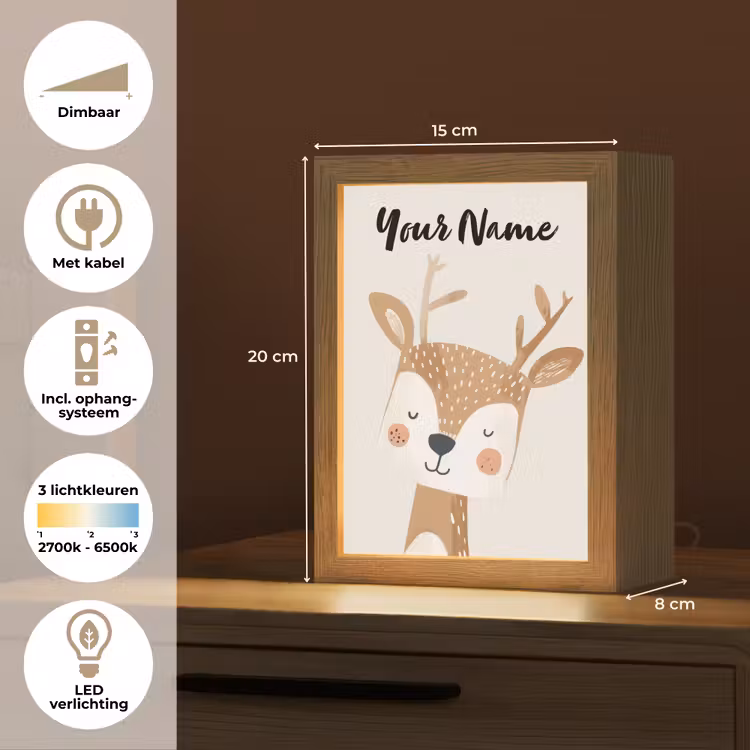 Hert - Bosdieren - Beige Light Box met kabel (Kinderlampje) klein -USP_NL