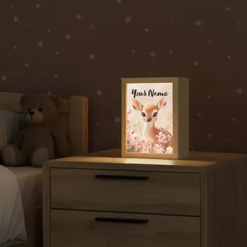 Hertje - Illustratie - Bloemen - Roze Light Box met kabel (Kinderlampje) klein -sfeer1_kind