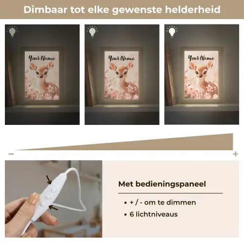 Hertje - Illustratie - Bloemen - Roze Light Box met kabel (Kinderlampje) klein -USP_dimbaarNL
