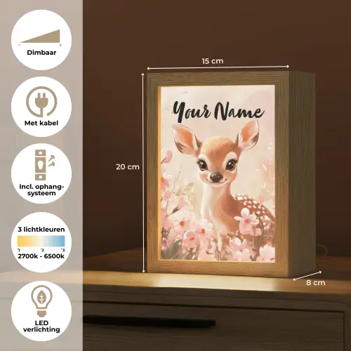 Hertje - Illustratie - Bloemen - Roze Light Box met kabel (Kinderlampje) klein -USP_NL
