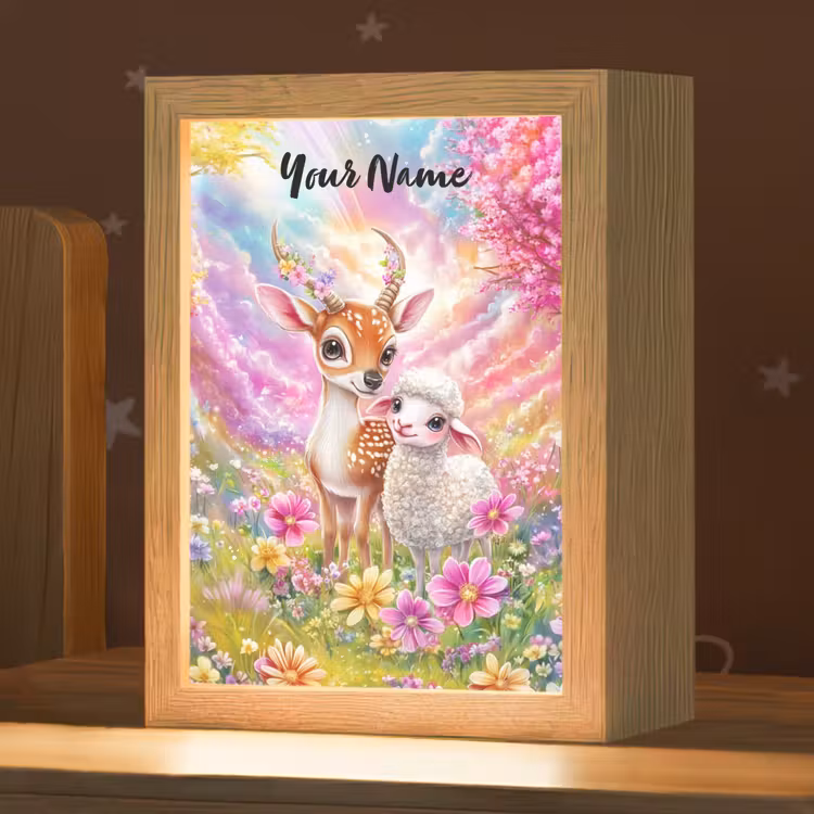 Hertje - Lammetje - Bloemen - Pastel Light Box met kabel (Kinderlampje) klein -zzz_3d_website