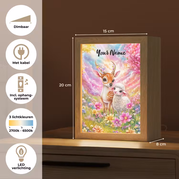 Hertje - Lammetje - Bloemen - Pastel Light Box met kabel (Kinderlampje) klein -USP_NL