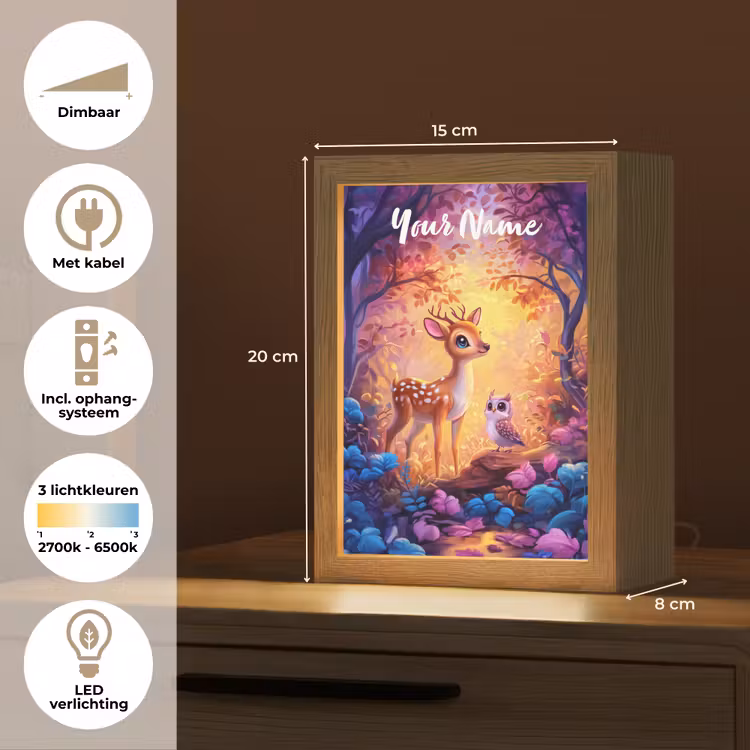 Hertje - Uil - Fantasie - Bos Light Box met kabel (Kinderlampje) klein -USP_NL
