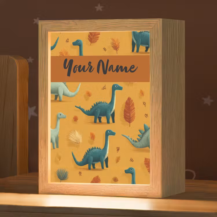 Dino - Herfstbladeren - Oranje - Patroon Light Box met kabel (Kinderlampje) klein -zzz_3d_website