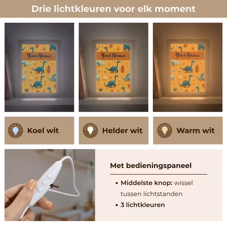 Dino - Herfstbladeren - Oranje - Patroon Light Box met kabel (Kinderlampje) klein -USP_lichtkleurNL