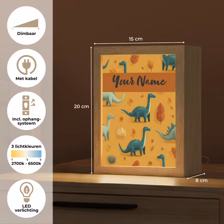 Dino - Herfstbladeren - Oranje - Patroon Light Box met kabel (Kinderlampje) klein -USP_NL