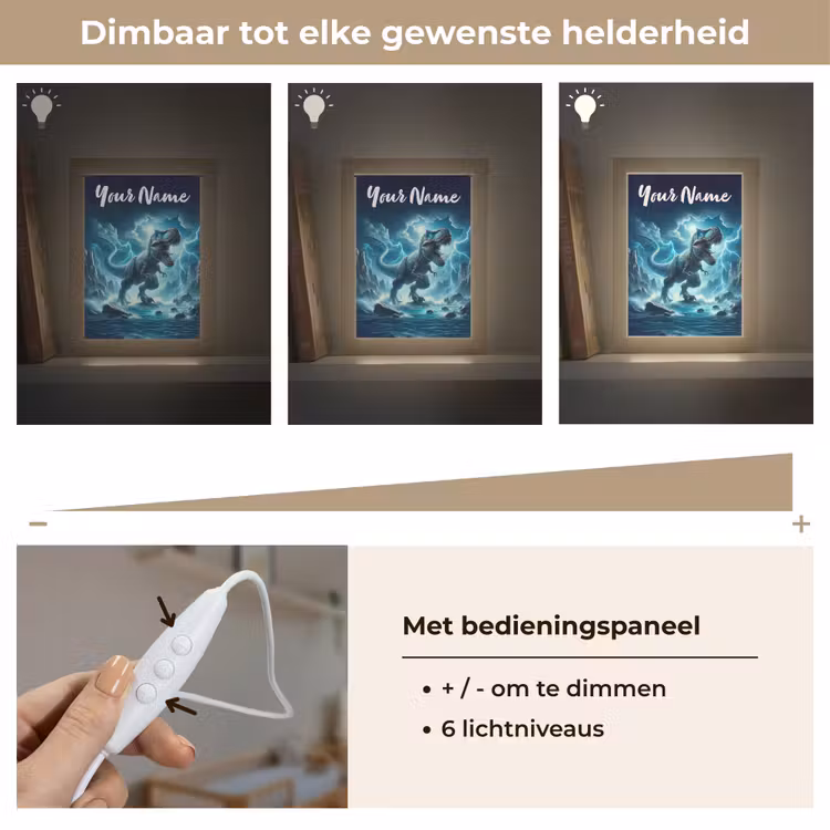 Dino - Blauw - Jongens Light Box met kabel (Kinderlampje) klein -USP_dimbaarNL